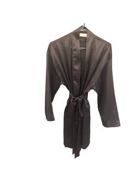 Victoria's Secret Satin Black Wrap Robe with Attached Belt Womens One Size